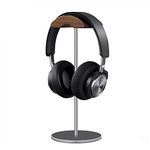 Headphone Stand, Walnut Wood & Aluminium Headset Stand, Nature Walnut Gaming Headset Holder with Solid Heavy Base for All Headphone Sizes (Gray)