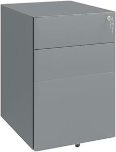 Vinsetto 3 Drawer Vertical File Cabinet, Steel Lockable Filing Cabinet with Wheels for A4, Letters, and Legal-Sized Files for Home Office, Grey
