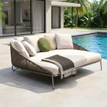 DEVOKO Outdoor Patio Rope Daybed, Round Sofa, Sunbed, Swimming Pool Side, Round Sun Lounger, Garden, Terrace, Balcony, Rattan Rope Furniture Daybed (Brown and Cream)