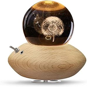 HILEYOLLA 3D Crystal Ball Music Box, Little Prince and Rose Night Light Music Box with Warm Projection Light, Wooden Base, Rotating K9 Music Boxes for Christmas, Birthday (Dandelion)
