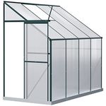 Outsunny 8' x 4' x 7' Lean-to Greenhouse, Walk-in Aluminum Polycarbonate Green House, Garden Plant Greenhouse with Sliding Door, Roof Vent for Flowers, Herbs, Vegetables, Green