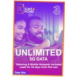 Three UK Data Sim Card Preloaded with UNLIMITED 4G/5G Data. No Contracts, No Commitments, No Credit Checks, No Tie-ins, No Personal ID. (Valid for 1 Month)