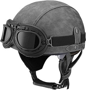 Motorcycle Half Helmet Retro German Handmade Leather Half Face Quick Release Buckle & Goggles - ECE Approved Motorbike Half Helmet with Goggles F,S(55~56cm)