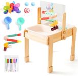 bopoobo Sand and Water Table for Toddlers, 4 in 1 Kids Wooden Sensory Activity Table with 2 Storage Bins, Painting Acrylic Board, Slide Track Toy & Windmill Suction Cups Toy, Beach Accessories