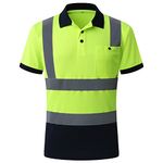 JKSafety Hi-Vis Safety Polo Shirt, High Visibility Construction Work Shirt with Relective Strips, Neon Yellow-Blue, Meet ANSI Class 2 Standards (66Yellow-Blue, L)