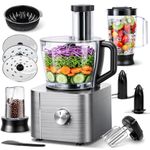 Food Processor, TopStrong 11-in-1 food processor and blender with Chopping Blending Kneading Grinding Whisking Juicing, 1100W, 3 Speeds Plus Pulse, 3.2 L Bowl and 1.5L Jug Blender, Color Silver