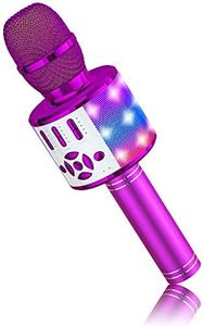 BONAOK Bluetooth Wireless Microphone, Lyrics (Voice) Elimination Karaoke Wireless Microphone, Mic with Led Lights, Home Party KTV Karaoke Machine,Compatible with IOS Android Bluetooth Devices（Purple）