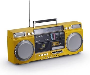 aiwa Retro Boombox CD Player with Cassette Recording, Bluetooth 5.0, FM/AM Radio, USB/SD/AUX Inputs, VU Meters, LCD Display, Dual 40W Speakers - Yellow