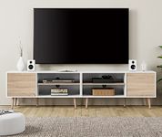 WAMPAT Mid Century Modern TV Stand for up to 85 inch 2 in 1 Entertainment Center TV Console with Storage Cabinets Media Console for Living Room,Bedroom,White