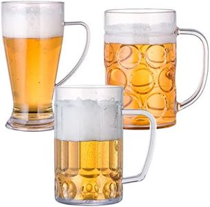 WDOPEN Unbreakable Acrylic Classic Beer Mug, Made of Shatterproof Plastic and Ideal for Indoor and Outdoor Use, Reusable, Crystal Clear (Set of 3)