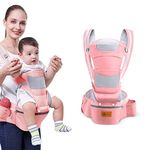 Baby Carrier with Hip Seat Lumbar Support for Newborn, Infant & Toddler, Large Storage Capacity, 100% Cotton Lightweight and Breathable (Pink)