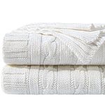 NTBAY 100% Pure Cotton Cable Knit Throw Blanket, Super Soft Warm 130x170 Knitted Throw Blanket for Couch, Sofa, Chair, Bed - Extra Cozy, Machine Washable, Comfortable Home Decor, White, 130x170 cm