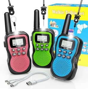WITPAW 3 Pcs Walkie Talkies for Kids Rechargeable 3 KM Handheld Walkie Talkies Long Range 22 Channel 2 Way Radio Birthday Party Gifts for 3-12 Years Old Girls Boys Outside Adventure Camping Hiking
