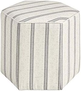 MARTHA STEWART Ellen Accent Ottoman - Solid Wood Frame, Soft Fabric, Hexagonal Small Stool Chair - Modern Foam Padded Top Footstool Living Room Furniture Natural, 18" W x 18" D x 16" H, Natural