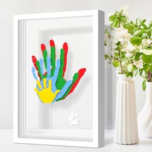 Omrhvi Family Handprint Kit, DIY Craft Keepsake Frame, Baby Hand Print Kits, Family Gifts for New Mom, New Parents, Grandparents, Father's Day, Mother's Day, Anniversary, 6 Non -Toxic Paints (White)