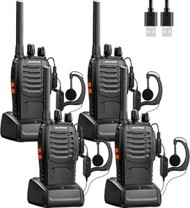 Baofeng Walkie Talkies Profesionales PMR446 Walkie Talkie Set USB Recargable 16 Canales Soporta VOX con Auriculares,Base de Carga，Batería (4 Piezas)