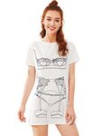 Floerns Women's Funny Lingerie Nightgown Cute Print Tshirt Sleepdress, White, Large