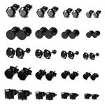 Subiceto 20 Pairs Stainless Steel Black Stud Earrings for Men Women Earring Set CZ Inlaid