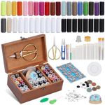 Sewing Kit for Adults, Wooden Sewing Box Kit, Hand Sewing Kit Box Organizer with Thread, Scissors, Needles, Sewing Supplies Basket for Beginner Traveler and Emergency Clothing Fixes