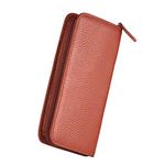 Genuine Leather Fountain Pen Case, 3 Divided Slots Brown Color, Zippered Pen Case Pouch, Handmade Display Holder for Rollerball Pen