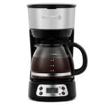 Holstein Housewares 5-Cup Programable Coffee Maker, Convenient and User Friendly, Black and Stainless Steel with Auto Pause and Serve Function, Glass Carafe
