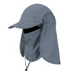 Foldable Sun Cap, Fishing Hats, UV Protection Caps with Face Mask Neck Flap Dark Gray