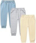 GFQLONG Toddler Boys 3 Pack Cotton Active Jogger Sweatpants,Kids Casual Athletic Solid Pocket Pull On Pants,Beige+ Grey+ Water Blue, 2-3T