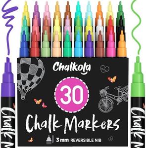 Fine Tip Chalk Markers (30 Pack - Neon & Pastel) Chalk Pens - Dry Erase Marker Pens for Blackboard, Chalkboards Signs, Windows, Bistro - 3mm Reversible Tip
