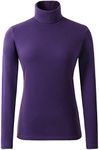 HieasyFit Women's Soft Cotton Turtleneck Top Basic Long Sleeve Pullover Violet M