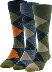 Gold Toe Mens Carlyle Argyle Crew Socks, 3-pairs, Duffle Bag/Heather Indigo/Navy Green, Large