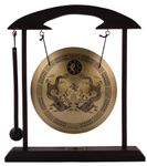 THY COLLECTIBLES Asian Zen Art Brass Feng Shui Desktop Gong Bell with Stand and Rammer for Home Decoration - Twin Dragons
