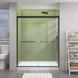 GETPRO Sliding Shower Door 51-54 in. W x 72 in. H Semi-Frameless Bypasss Double Sliding Glass Shower Enclosure,1/4 inch Clear Tempered Glass Door for Walk-in Shower Matte Black