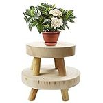 UgyDuky 2 Pack Mini Wooden Stool Display Stand, Round Decorative Plant Stand Flower Shelf Bonsai Rack, Wood Garden Plant Pot Riser Holder for Indoor Outdoor Home Patio Decoration (wood)