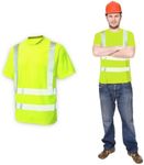 Vasego Hi Vis T Shirt for Men - Safety Work Reflective Tape Polo Shirt - Short Sleeve Mock Collar Polyester High Viz Visibility Workwear - EN20471 Class 2 Certified - Available (S-4XL) (XL, Yellow)