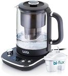LAICA ISEO Water Filter Electric Kettle, 1L Filtered Capacity, with Variable Temperature Settings + 1 Bi-flux® Tea and Coffee Water Filter Cartridge, 3kw - Glass, (Black)