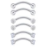 MODRSA 16g Rook Piercing Jewelry Eyebrow Rings Stainless Steel Belly Daith Antitragus Snug Cubic Zirconia Arrow Curved Barbell VCH Jewelry 10mm 3/8" 8mm 5/16" Silver