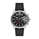 Diesel Watch for Men Baby Chief, Chronograph Movement, 43 mm Silver Stainless Steel Case with a Leather Strap, DZ4592