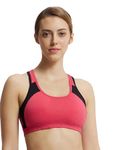 Jockey 1380 Women's Wirefree Padded Super Combed Cotton Elastane Stretch Full Coverage Racer Back Styling Active Bra with Stay Fresh and Moisture Move Treatment_Ruby & Black_L