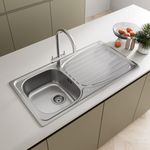 SÄUBER® 950 x 500mm Stainless Steel Kitchen Sink Single 1.0 Bowl Inset Drop in Installation, Reversible Drainer, 18/10 Grade Stainless Steel Sinks, Free Strainer Waste