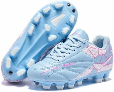 Girls Soccer Cleats for Toddler and Little Kids - FG Lace Up Soccer Shoes - Firm Ground Outsoles for Artificial Turf (Pink Blue, Toddler, 10, Numeric, US Footwear Size System, Medium)