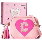 ONECOCOA Birthday Gifts for Girls, Toddler Purse Little Girl Crossbody Bag Personalized Gift for 3 4 5 6 7 8 9 10 11 12 Year Old, Pink-pink Initial, C