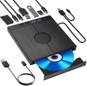 CD Burner External DVD Drive External CD Drive for Laptop PC Desktop CD DVD Player Reader Writer 7-in-1 USB 3.0 USB C TF/SD Card Ports Compatible with Win11/10/8.1/7/Vista/2003/Xp/Mac Os/Linux, Black