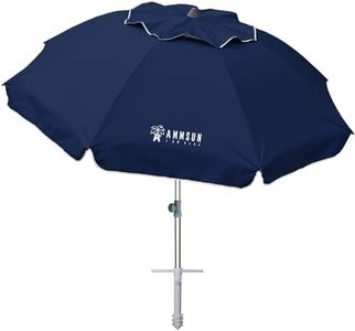 AMMSUN 7ft Beach Umbrella with Sand Anchor Sand Screw, Tilt, Windproof, Sun Protection,UPF 50+ Silver Coating Inside and Telescoping Pole for Outdoor Patio (Solid Navy)