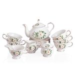 Sweejar 21-Pieces Porcelain Tea Set, Vintage Floral Gift Tea Set, Cups& Saucer Service for 6, with Teapot, Sugar Bowl, Creamer Pitcher and Spoons , for Tea/Coffee, Suitable for Home&Party (Camellia)