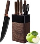 lapelux Knife Set,6 Piece Kitchen Knife Set-Kitchen Knives with Block, Wood Grain Handle, Stainless Steel Knivese with Chef, Bread Knife,for Cutting Meat/Vegetables/Fruit.