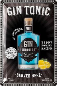 Cartel de chapa retro para decoración de bar – Cartel de bar Gin Tonic Service Here – Cartel de cóctel con frases divertidas como regalo