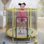 StarAndDaisy Trampoline for Kids at Home with Safety Net/Trampoline for Indoor & Outdoor / 120KG Loading Capacity with Stainless Steel Frame & Legs -55 inch, 4.5 Feet Yellow