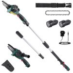 POSENPRO 12V 2-in-1 Electric Pole Saws, 4 Inch Mini Chainsaw Cordless with Extension Pole, Battery Powered Pole Chain Saw, Tree Trimmer Limb Branch Cutter Pruner with 2×2.0Ah High-Capacity Batteries