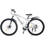 TRIOBLADE 29 Inch Mountain Bike 21 Speeds Bike 17.5 Inch Lightweight Aluminium Frame Bicycle for Adult Men Women, Lockout Suspension Fork, Dual Disc Brake (Mudguard Style, White)