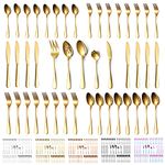 Kyraton Gold Cutlery Set 45 Pieces Service for 8,Titanium Golden Plating Silverware Sets Flatware Set, Spoons and Forks Silverware Dishwasher Safe, First Apartment Must Haves Utensils Set